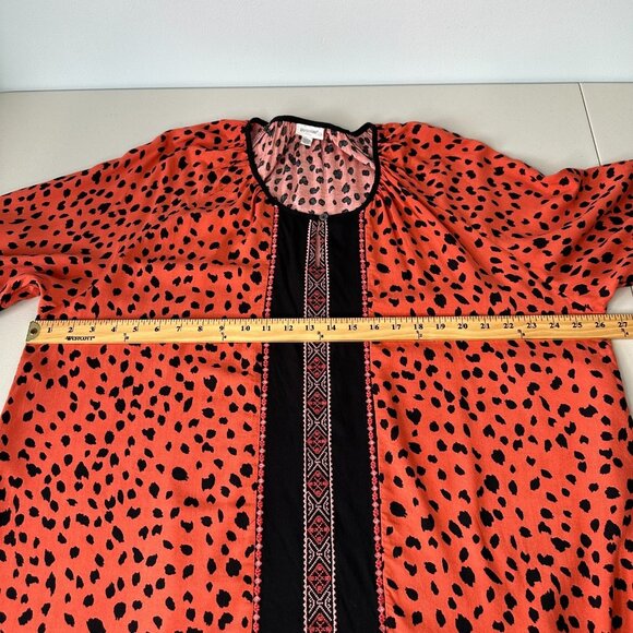 Avenue Tunic Top Size 14/16 Orange Black Animal Print Embroidered Fall - Picture 7 of 13